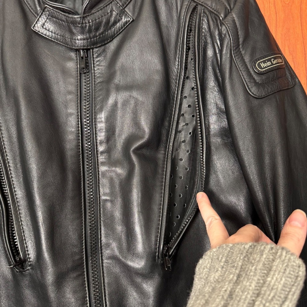Hein Gericke Echt Leder VTG Black Leather Motorcycle Jacket 44 Lined Vented Pads - Picture 5 of 16